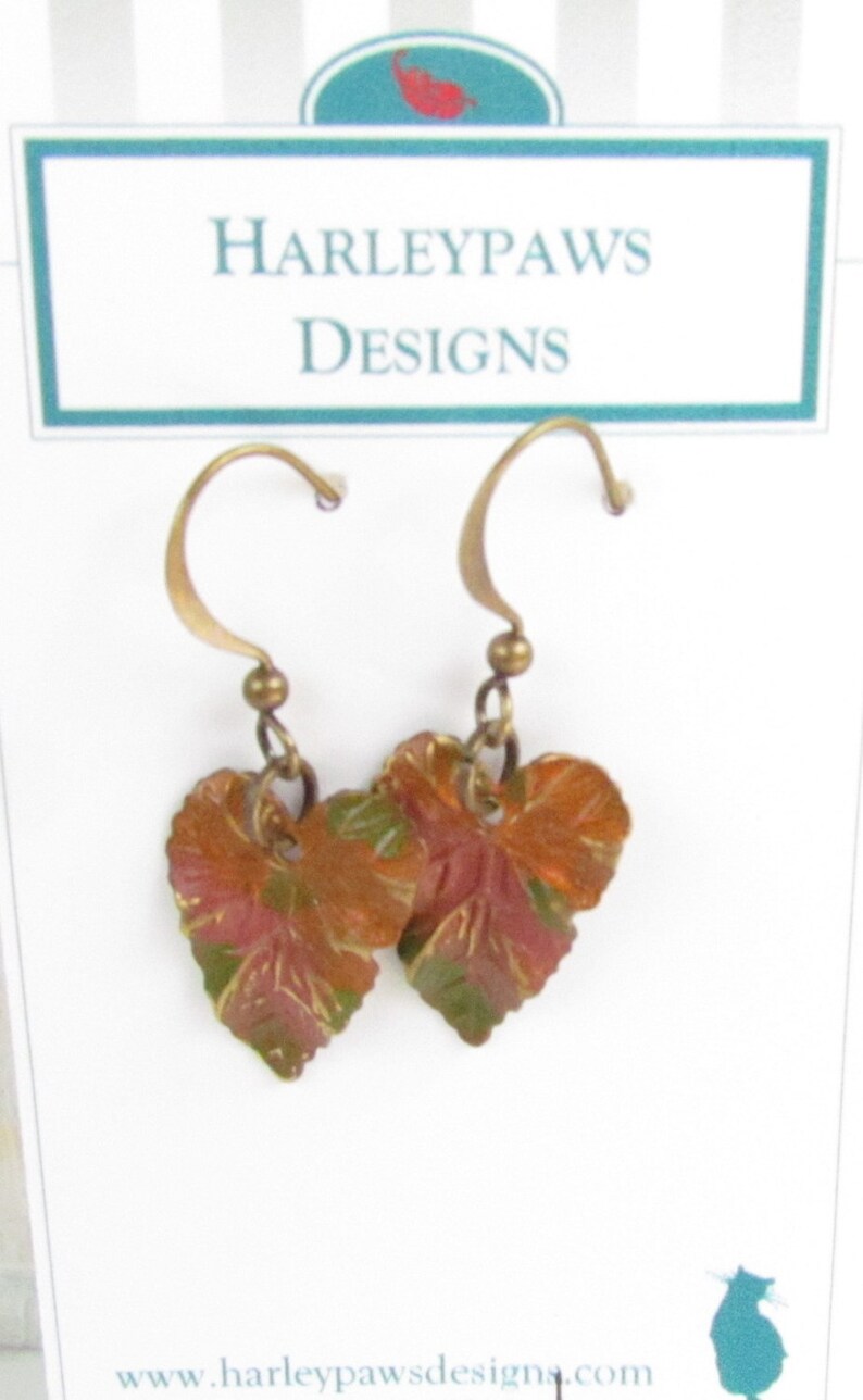 Brass Leaf Earrings Dangle Earrings Handmade Harleypaws Etsy