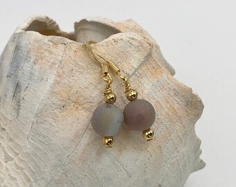 Druzy bead earrings, gold plated ear wires, champagne agate, handmade jewelry