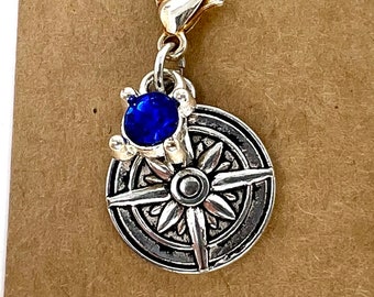 Compass pet collar charm, crystal charm, blue crystal, purse charm, pet jewelry, dog or cat collar charm