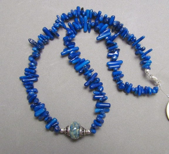 SALE Lampwork Focal Bead Necklace Dark Aqua Blue Coral - Etsy