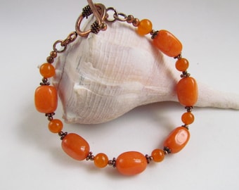 Orange Beaded Bracelet, quart beads, fall colors, copper beads, handmade jewelry, Handmade by Harleypaws SRAJD