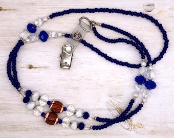 University of Kentucky Wildcats Beaded ID Lanyard w/ footballl beads, handmade by Harleypaws, SRAJD