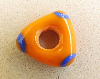 University of Florida Orange and Blue Big Hole Bead for Large Hole Charm Bracelets, Triangle Shape, Handmade Lampwork by Harleypaws, SRA