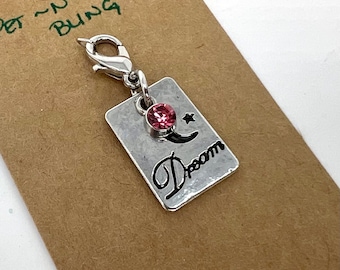 Dream pet collar charm, cat crystal charm, pink crystal, purse charm, pet jewelry cat collar charm