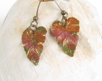 Brass Leaf Earrings, Dangle Earrings, Handmade, Harleypaws, SRAJD SALE