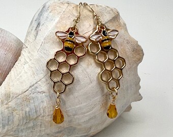 Honey Bee and Honeycomb Earrings