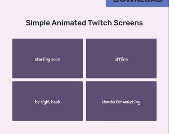 Purple Animated Twitch Screens: Minimalist Stream Overlay (Digital Download)
