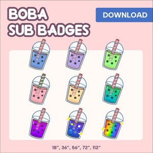 Insignes secondaires Twitch Boba Tea | Ensemble de badges d&#39;abonné sur le thème des saveurs mignonnes