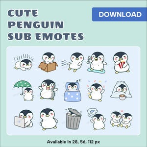 Penguin Chibi Twitch Emotes | Cute Digital Download for Streamers | Chat with emoticons