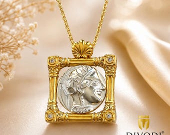 Athena Owl Pendant Necklace: 18K Gold Sterling Silver Coin