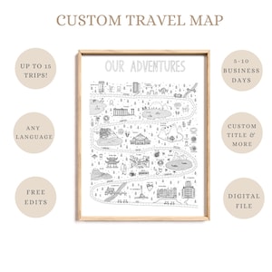 Personalisierte Reise Karte Druck, Jahrestag Hochzeit Andenken Geschenk, Lieblingsorte Karte, maßgeschneiderte Reise Illustration, Paare Reise Kunst