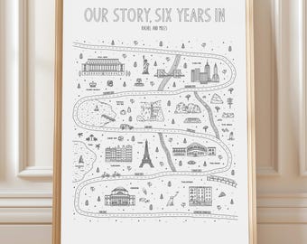 Relationship Map, Couples Love Story Timeline, Paper Anniversary Gift For Husband And Wife (Digital File)