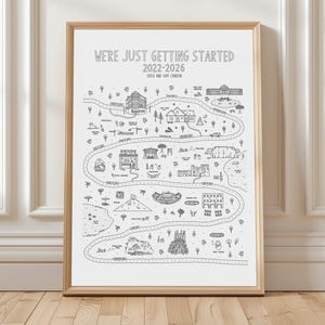 Personalized Relationship Map, Custom Travel Map, Anniversary Keepsake Gift, Wedding Gift for Traveling Couples image 1