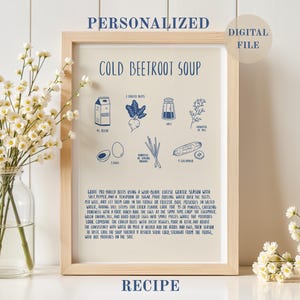 Personalized Handwritten Recipe Print, Illustrated Recipe, Printable Custom Recipe, Kitchen Wall Decor, Gift For Mom