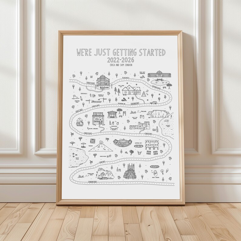 Personalized Relationship Map, Custom Travel Map, Anniversary Keepsake Gift, Wedding Gift for Traveling Couples image 1