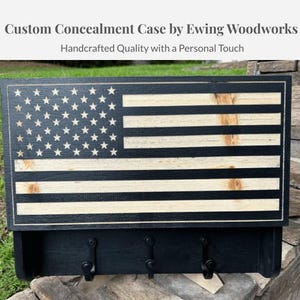Personalized American Flag Concealment Case – Handcrafted Secure Storage with Hooks, Magnetic Lock & Soft-Close Hinges