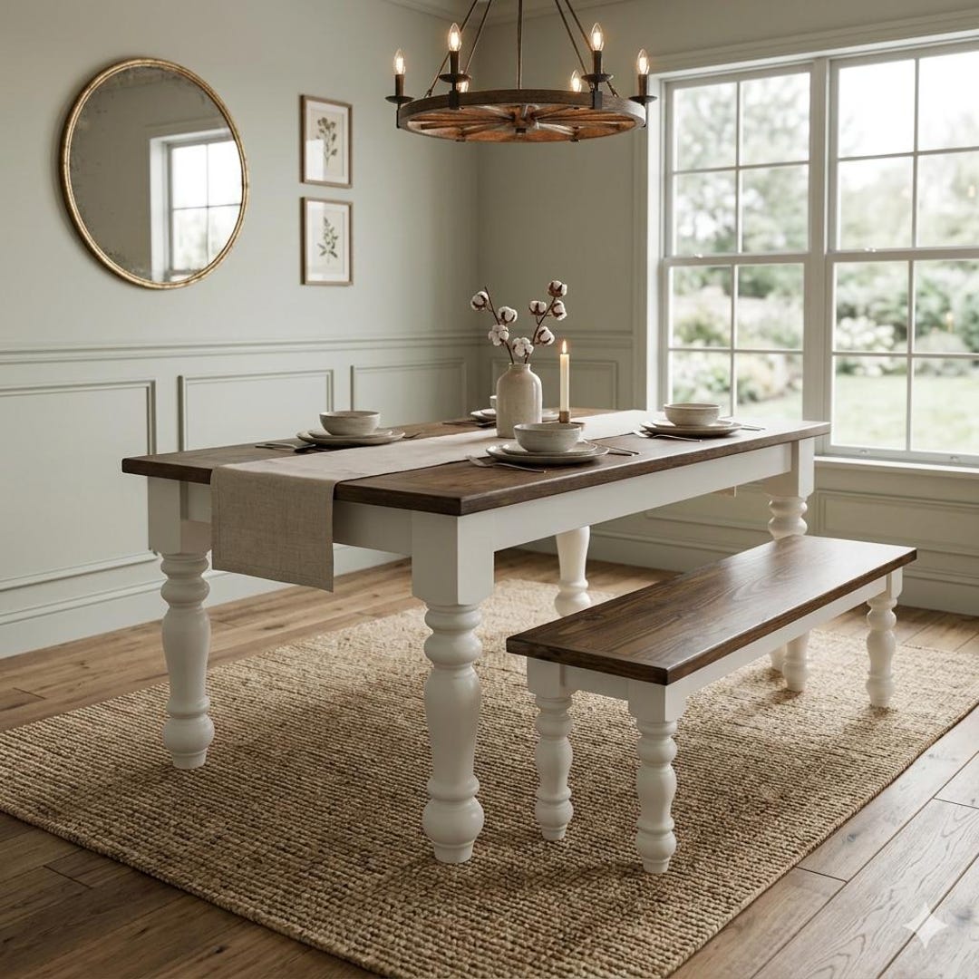 The Ilaria – Custom Solid Wood Pine Dining Table With Bench - Etsy