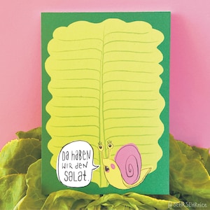 Notizblock A6 – niedliche Schnecken Illustration, lustiger Schreibblock mit 50 Blatt auf nachhaltigem Papier, To-Do Block & Einkaufszettel