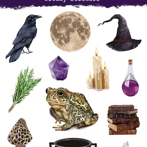 Witchy Sticker sheet, waterproof, vinyl, Halloween, witch, planner journal, scrapbooking