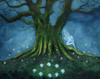 Print - Fairy Tree, willow the wisp, fantasy, faery art, enchanted woodland, trees fairies, fairyland