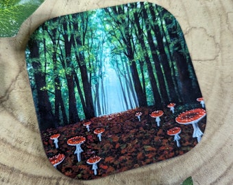 Coaster- mushroom forest, 10 x 10 cm, woodland art