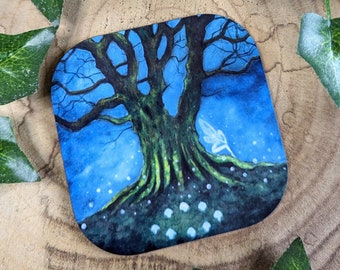 Coaster- fairy tree, 10 x 10 cm, woodland, fantasy art