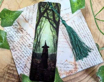 Metal bookmark - witch in the forest, magical, fantasy art