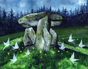 Print Faery Stones, ancient enchanted,  pagan, fantasy art.