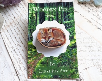 Maple wood pin - fox, 25 mm, animal art gift.