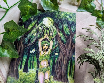 A6 card, Dryad, Nature Goddess, Fantasy, pagan art, wicca, spiritual, shamanic, altar art