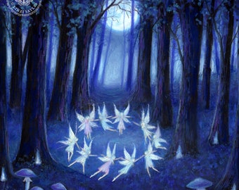 PRINT Fairy ring, Faeries dancing, fantasy fairy art, enchanted woods