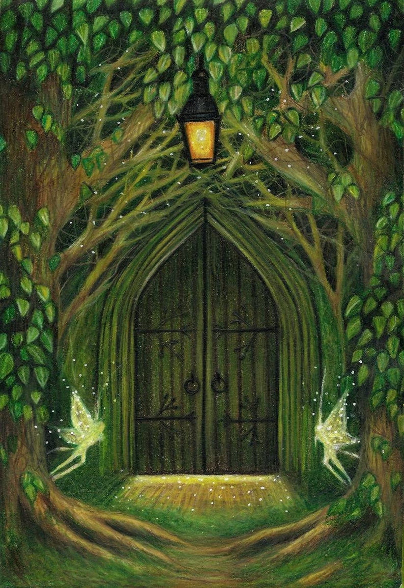 Print 5 x 7 forest, magical faery doorway. Fairy fantasy art image 1