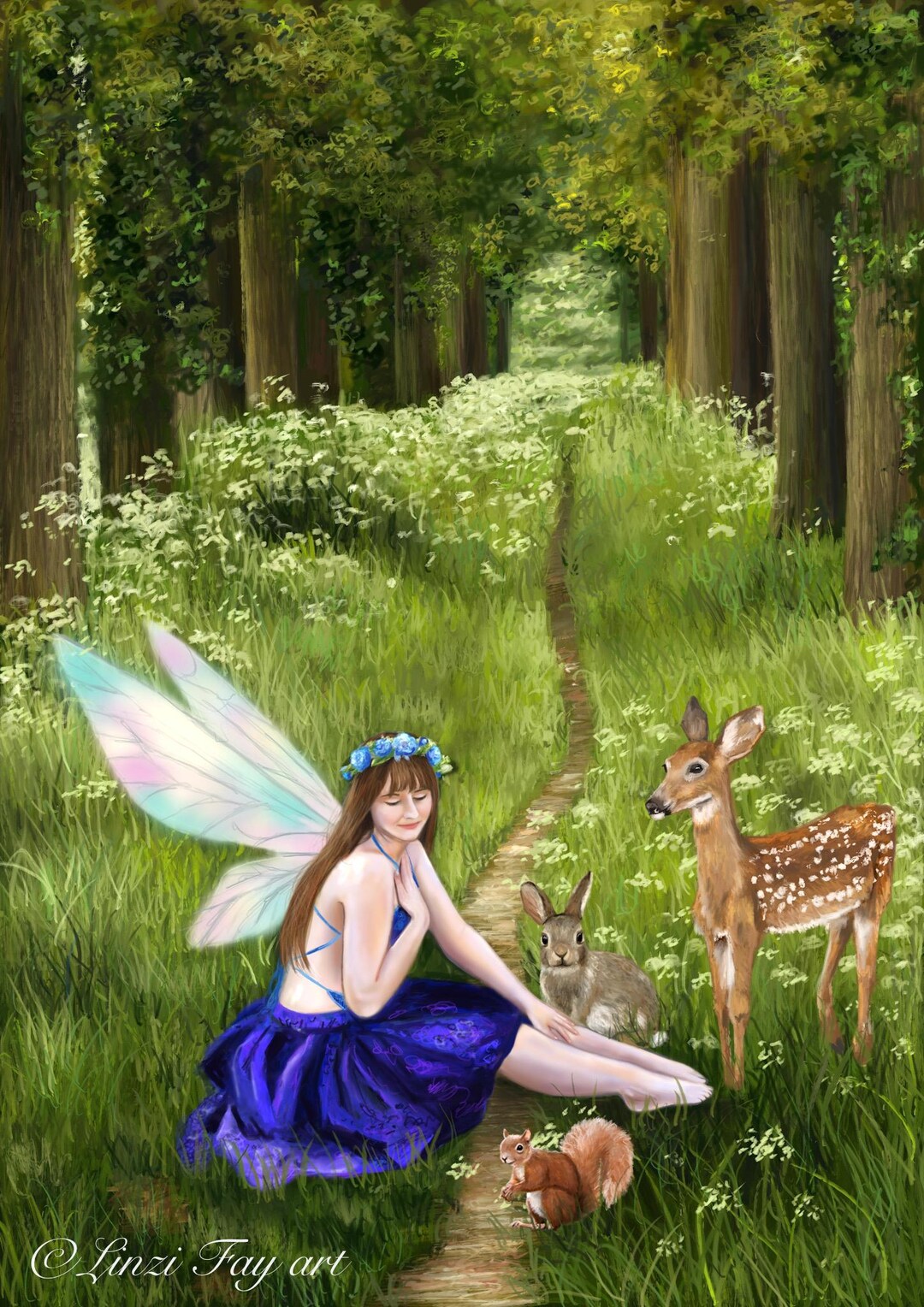 PRINT Faery Forest Friends, Fawn, Rabbit ,squirrel Fantasy Fairy Art - Etsy