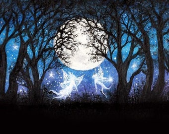 PRINT 5x7" -  Faeries of the magical night - whimsical, Fantasy art