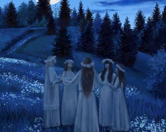Print - Circle of sisters, witches, Fantasy, pagan art, wicca, spiritual, dark, gothic