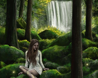 Print - Enchanted waters, fantasy art, fairies, magical, enchanted woods