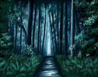Print - Deep dark forest, enchanted woodland, trees