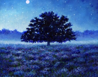 Print - Misty Tree, foggy, night time, landscape