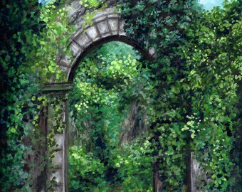 Print - Archway, Forest garden, enchanted woodland, trees , fairyland