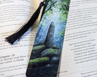 Metal bookmark - Standing stone, with tassle, magical, fantasy art