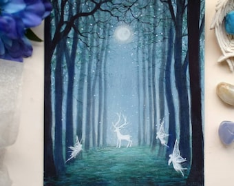 Fairyland Stag , Print 5 x 7" forest, landscape painting, fantasy art