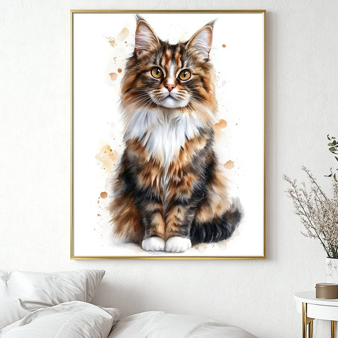 Watercolor Maine Coon Cat Illustration Art Print for Pet Lovers - Etsy