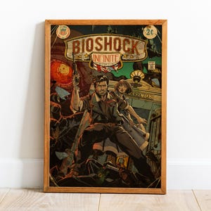 Pôster de BioShock, arte de parede, impressão retrô, impressões de papel kraft, decoração para casa, presente de pôster de jogo