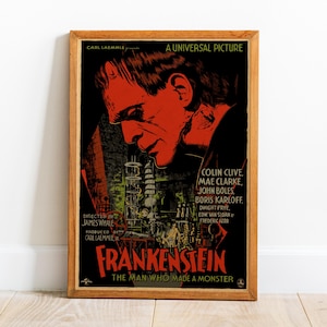 Poster di Frankenstein, arte murale, stampa retrò, stampe su carta kraft, arredamento per la casa, regalo poster del film n. 2