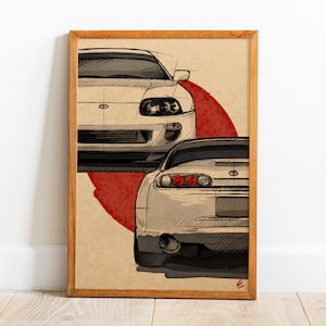 Pôster Toyota Supra, Arte de parede, Impressão retrô, Impressões em papel Kraft, Decoração para casa, Presente de pôster de carro