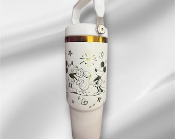 Vaso Disney de 30 oz con baño de arcoíris / Vaso grabado a láser / Incluye asa, tapa y pajita