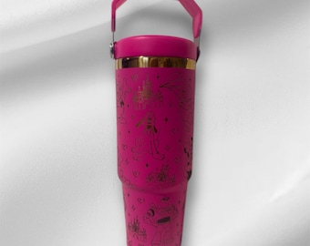30z Disney characters Tumbler | Gold plated Laser Engraved Tumbler | Handle, Lid and Straw Included