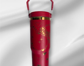 30z Disney Mickey Christmas  | Gold plated Laser Engraved Tumbler | Handle, Lid and Straw Included
