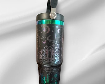 30z Rainbow Accent Cellestial Tumbler | Laser Engraved Tumbler | Handle, Lid and Straw Included