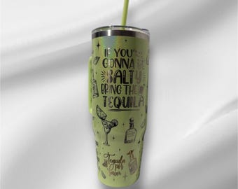 30z Tequila Tumbler | Laser Engraved Tumbler | Handle, Lid and Straw Included